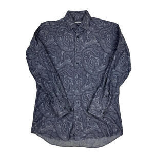Etro Paisley Button-Up Long Sleeve Shirt Blue Paisley Size 39